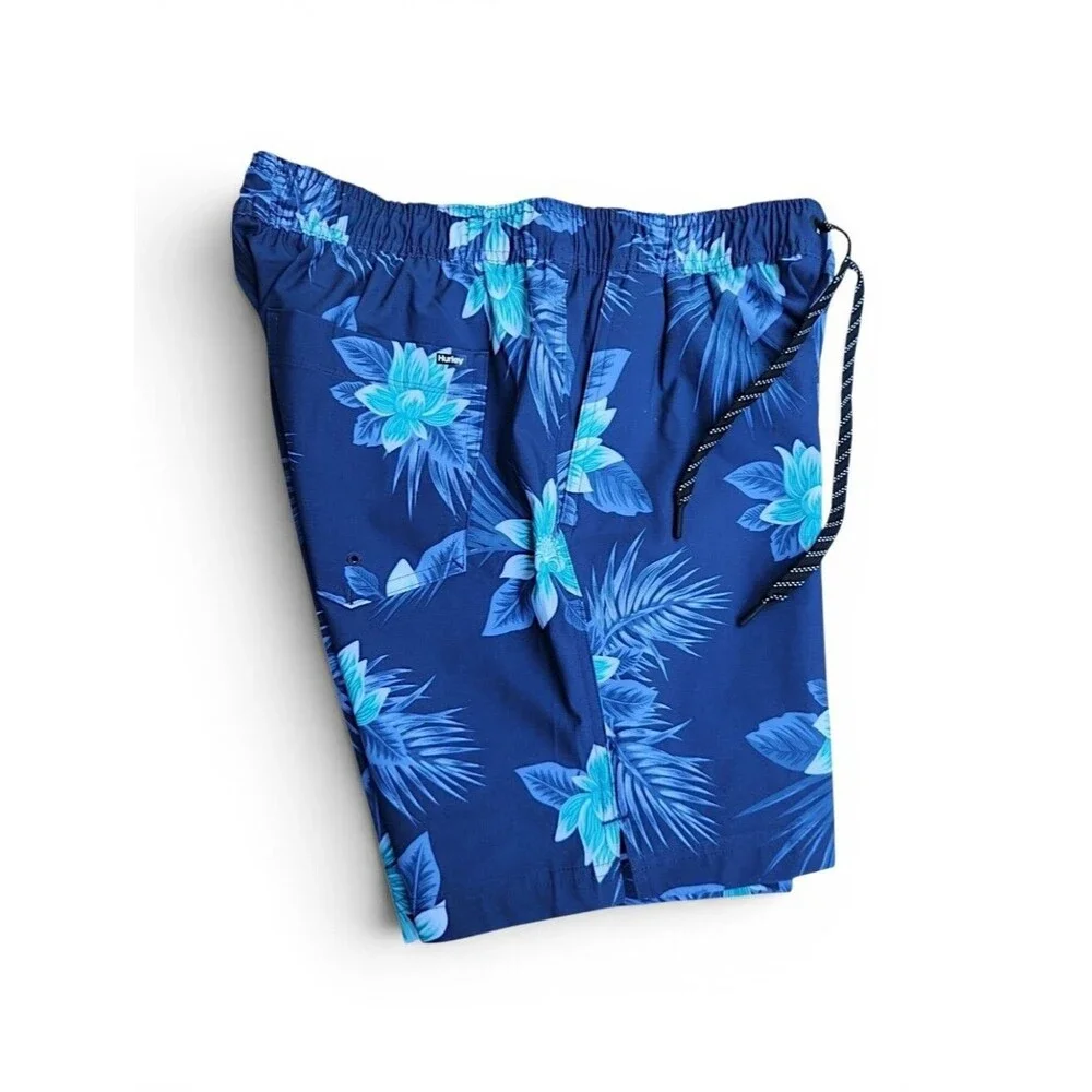 Hurley Men's Navy Hawaiian Swim Trunks Lined Shorts Size Small Tropical Summer - Picture 6 of 11